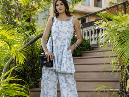 Women Blue Abstrct Printed Peplum Top With Pant - Rasiya Online Hot Sale