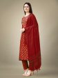 Jyoti Fashion Women s Maroon Rayon Embroidery & Sequence work Kurta with Trouser & Dupatta Sale