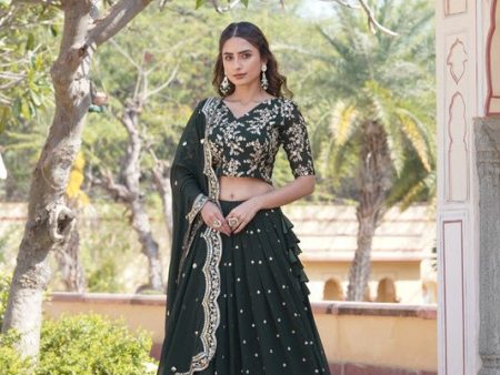 Aastha Fashion Women s Bottle green Faux Blooming Georgette With Heavy Sequins Embroidered work Lehenga Choli Online Hot Sale