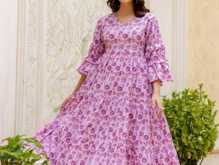 Women Pink Printed Flared Dress - Rasiya Supply