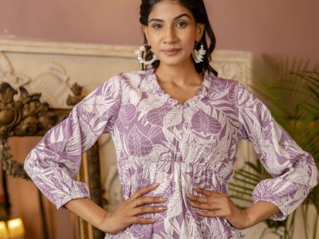 Women Purple Printed V-Neck Peplum Tunic - Rasiya Cheap