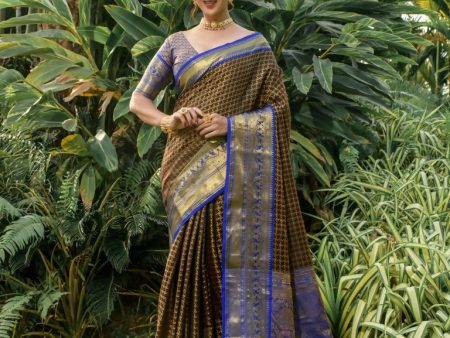 Jyoti Fashion Women s Coffee Kanjivaram Silk Zari Woven Saree with Blouse Cheap