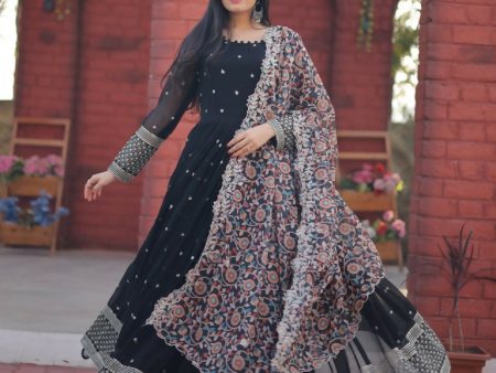 Jyoti Fashion Women s Black Faux Blooming Sequence Zari Embroidered Anarkali Dress with Dupatta Online Sale