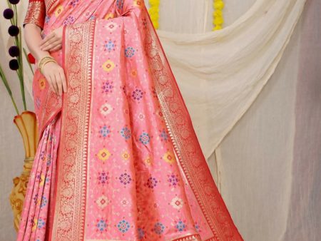 Jyoti Fashion Women s Baby Pink Patola Silk Zari Woven Saree with Blouse Supply