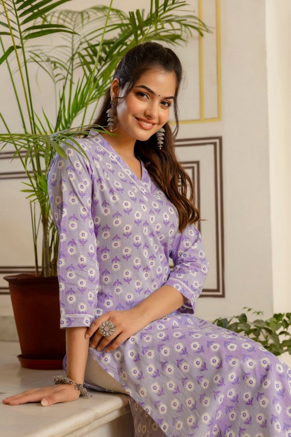 Women Purple Ethnic Printed Straight Kurta with Three Quarter Sleeves - Rasiya Online