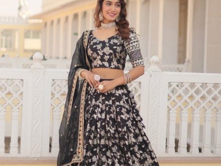 Aastha Fashion Women s Black Georgette Pure Dyable Viscose Jacquard With Embroidered Sequins work Lehenga Choli Cheap