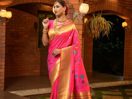 Jyoti Fashion Women s Baby Pink Paithani Silk Zari Woven Saree with Blouse Sale