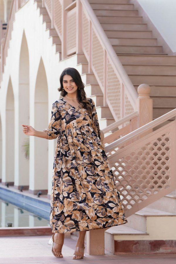 Women Black Abstract Printed Flared Dress - Rasiya Sale