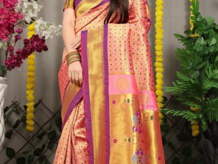 Jyoti Fashion Women s Baby Pink Banarasi Silk Zari Woven Saree with Blouse Online now