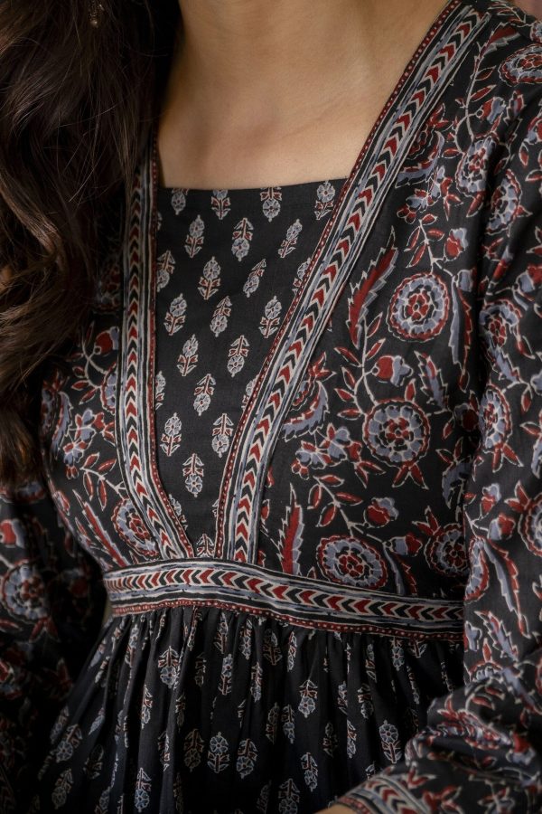 Women Black Ethnic Printed Flared Dress - Rasiya Online Hot Sale