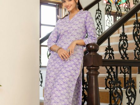 Women Purple Ethnic Printed Straight Kurta with Three Quarter Sleeves - Rasiya Online