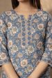 Women Blue Floral Printed Straight Tunic With Three Quarter Sleeves - Rasiya Discount