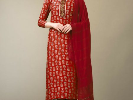 Jyoti Fashion Women s Maroon Rayon Embroidery & Sequence work Kurta with Trouser & Dupatta Sale