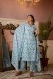 Women Aqua Blue Printed Straight Kurta With Trouser And Dupatta - Rasiya Online Sale