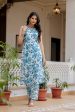 Women Sky Blue Printed Straight Kurta With Trouser - Rasiya Online