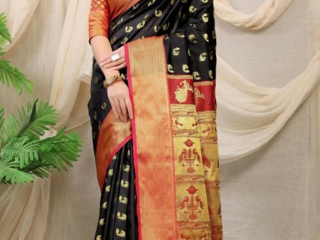 Jyoti Fashion Women s Black Banarasi Silk Zari Woven Saree with Blouse Cheap