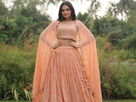 Aastha Fashion Women s Orange Cream Georgette Faux Blooming With Heavy Sequins & Zari Embroidered work Lehenga Choli Online now