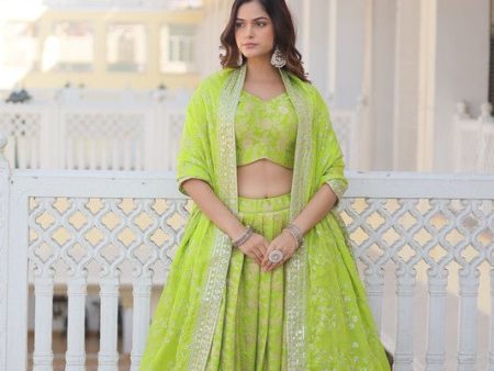 Aastha Fashion Women s Green Georgette Pure Dyable Viscose Jacquard With Embroidered Sequins work Lehenga Choli Online now