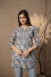 Women Blue Floral Printed Straight Tunic With Three Quarter Sleeves - Rasiya Discount