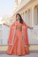 Aastha Fashion Women s Orange Georgette Pure Dyable Viscose Jacquard With Embroidered Sequins work Lehenga Choli For Cheap