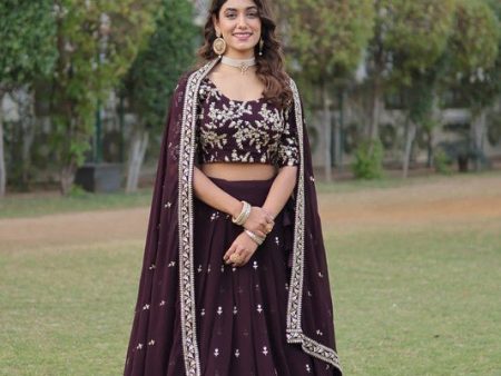 Aastha Fashion Women s Maroon Faux Blooming Georgette With Heavy Sequins Embroidered work Lehenga Choli Hot on Sale