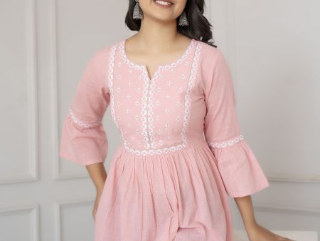 Women Pink Embroidered Peplum Tunic - Rasiya Online