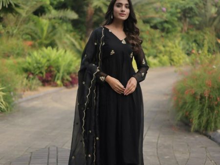 Jyoti Fashion Women s Black Faux Blooming Embroidered Kurta with Trouser & Dupatta Online Hot Sale