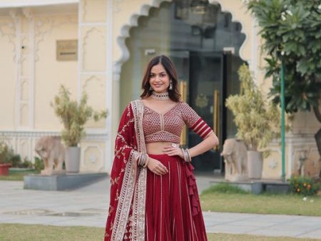 Aastha Fashion Women s Maroon Faux Blooming Georgette With Heavy Sequins Embroidered work Lehenga Choli For Discount