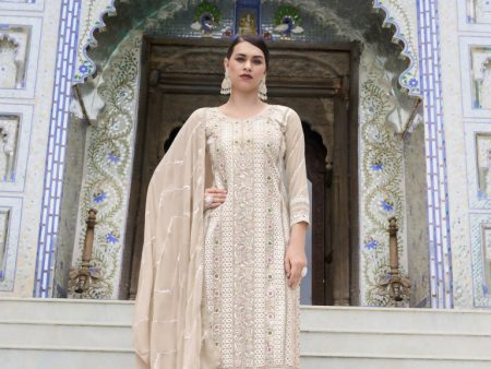 Jyoti Fashion Women s Beige Faux Georgette Heavy Embroidery and Moti Work Kurta Set Online now