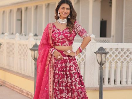 Aastha Fashion Women s Pink Georgette Pure Dyable Viscose Jacquard With Embroidered Sequins work Lehenga Choli Online Hot Sale