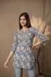 Women Blue Floral Printed Straight Tunic With Three Quarter Sleeves - Rasiya Discount