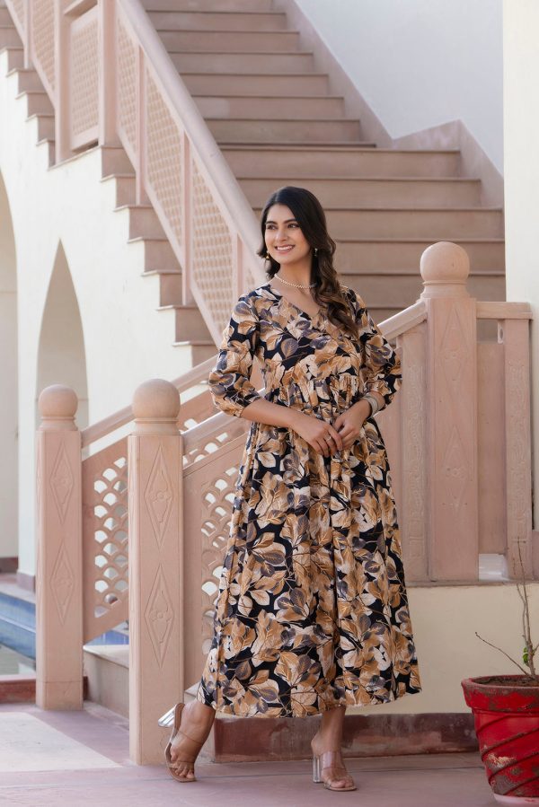 Women Black Abstract Printed Flared Dress - Rasiya Sale