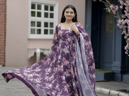 Jyoti Fashion Women s Wine Faux Georgette Floral Digital Printed Anarkali Dress with Dupatta Sale