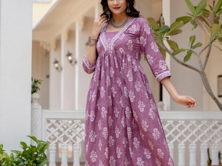 Women Purple Ethnic Printed Flared Dress - Rasiya Cheap