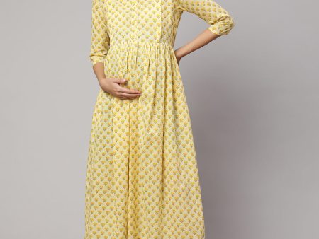 Women Cream Printed Maternity Dress - Rasiya Sale