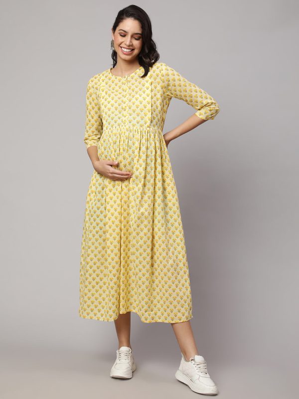 Women Cream Printed Maternity Dress - Rasiya Sale