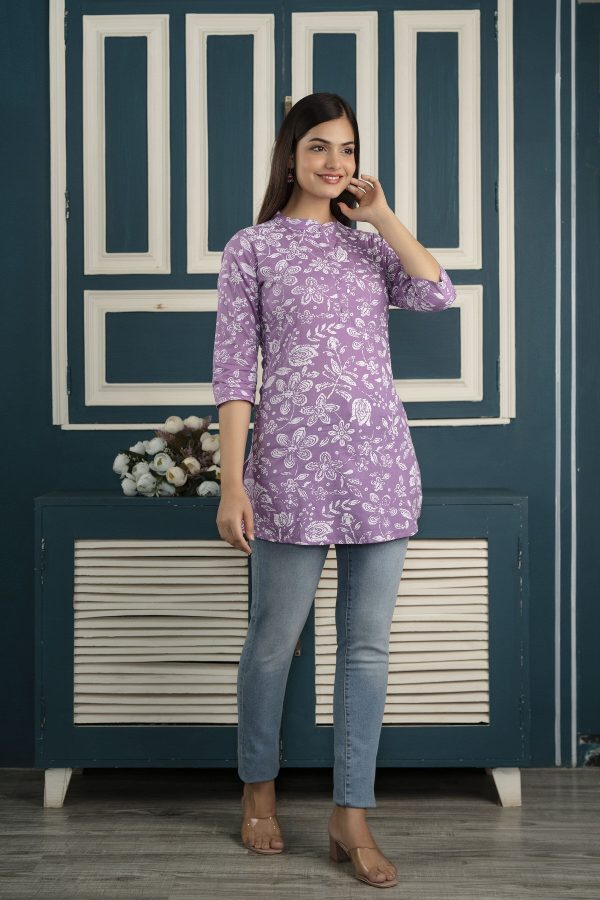 Women Purple Straight Tunic With Three Quaretr Sleeves - Rasiya For Discount