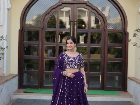 Aastha Fashion Women s Purple Faux Georgette With Heavy Sequins Embroidered work Lehenga Choli on Sale