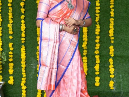 Jyoti Fashion Women s Baby Pink Soft Handloom Silk Zari Woven Saree with Blouse Supply