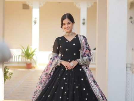 Jyoti Fashion Women s Black Faux Georgette Sequins Zari Embroideredy Anarkali Dress with Dupatta on Sale