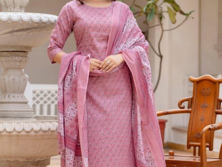 Women Pink Floral Printed Pure Cotton Kurta & Palazzos With Dupatta - Rasiya Sale