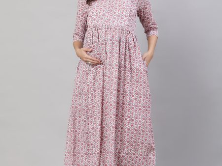 Women Off-White Printed Flared Maternity Dress - Rasiya Online now