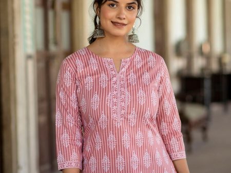 Women Pink Straight Tunic With Three Quaretr Sleeves - Rasiya Sale