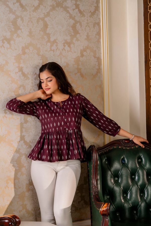 Women Burgundy Peplum Tunic - Rasiya For Sale