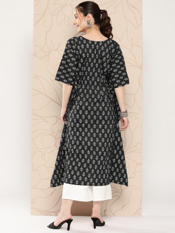 Women Black Ethnic Printed Kaftan - Rasiya on Sale