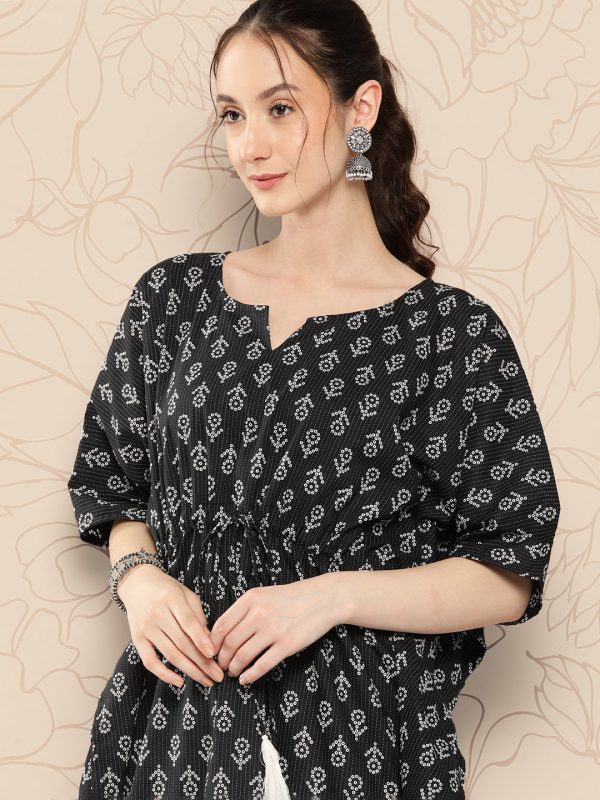 Women Black Ethnic Printed Kaftan - Rasiya on Sale