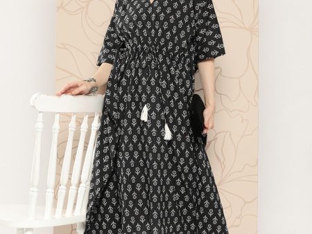 Women Black Ethnic Printed Kaftan - Rasiya on Sale