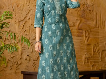 Women Turquoise blue Printed Straight Kurta - Rasiya Fashion