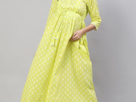 Women Yellow Printed Flared Maternity Dress - Rasiya Cheap