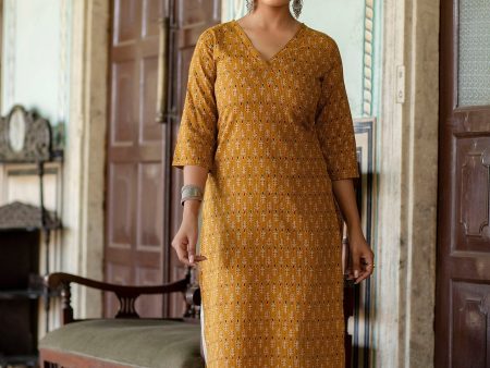 Women Yellow Ethnic Printed Straight Kurta with Three Quarter Sleeves - Rasiya Fashion